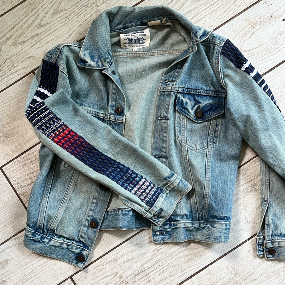 Levi’s denim jacket with colorful sleeves